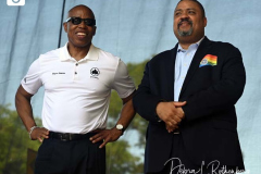 NYC Mayor Eric Adams and Manhattan District Attorney Alvin Bragg  at Harlem Pride as it returns to New York City for an all day event celebrating the LBGT community on June 25, 2022