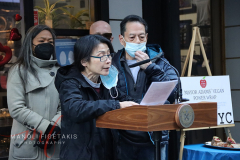May Chin is the second owner and business partner of Hello Deli. Maria Torres-Springer deputy mayor, Paul Shaffer, and Rupert Jee outside Hello Deli celebrating the 30th anniversary on Jan 31 2022.