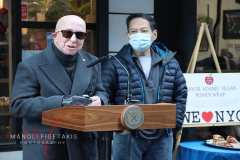 Paul Shaffer, and Rupert Jee outside Hello Deli celebrating the 30th anniversary on Jan 31 2022.