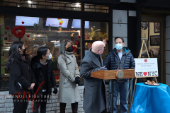 Maria Torres-Springer, May Chin, Anne del Castill, Paul Shaffer, and Rupert Jee outside Hello Deli celebrating the 30th anniversary on Jan 31 2022.