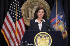 Governor Kathy Hochul Updates New Yorkers on the State's Progress Combating Covid 19 at her Midtown Manhattan Office on 29 Nov 2021 in New York City. 
56,924 Vaccine Doses Administered Over Last 24 Hours with 41 Covid-19 Deaths Statewide Yesterday