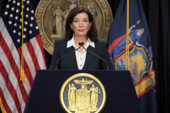 Governor Kathy Hochul Updates New Yorkers on the State's Progress Combating Covid 19 at her Midtown Manhattan Office on 29 Nov 2021 in New York City. 
56,924 Vaccine Doses Administered Over Last 24 Hours with 41 Covid-19 Deaths Statewide Yesterday