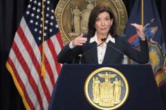 Governor Kathy Hochul Updates New Yorkers on the State's Progress Combating Covid 19 at her Midtown Manhattan Office on 29 Nov 2021 in New York City. 
56,924 Vaccine Doses Administered Over Last 24 Hours with 41 Covid-19 Deaths Statewide Yesterday