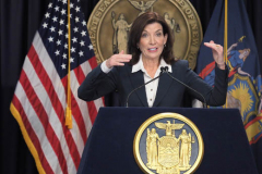 Governor Kathy Hochul Updates New Yorkers on the State's Progress Combating Covid 19 at her Midtown Manhattan Office on 29 Nov 2021 in New York City. 
56,924 Vaccine Doses Administered Over Last 24 Hours with 41 Covid-19 Deaths Statewide Yesterday