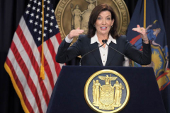 Governor Kathy Hochul Updates New Yorkers on the State's Progress Combating Covid 19 at her Midtown Manhattan Office on 29 Nov 2021 in New York City. 
56,924 Vaccine Doses Administered Over Last 24 Hours with 41 Covid-19 Deaths Statewide Yesterday