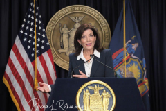 Governor Kathy Hochul Updates New Yorkers on the State's Progress Combating Covid 19 at her Midtown Manhattan Office on 29 Nov 2021 in New York City. 
56,924 Vaccine Doses Administered Over Last 24 Hours with 41 Covid-19 Deaths Statewide Yesterday