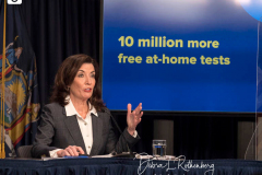 New York State Governor Kathy Hochul Updates New Yorkers on State's Progress Combating Covid 19 at her Offices in Manhattan on 20 Dec 2021 in New York City