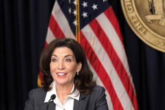 New York State Governor Kathy Hochul Updates New Yorkers on the State's Progress Combating Covid 19 at her Offices in Midtown Manhattan on 20 Dec 2021 in New York City