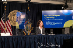 New York State Governor Kathy Hochul Updates New Yorkers on the State's Progress Combating Covid 19 at her Offices in Midtown Manhattan on 20 Dec 2021 in New York City