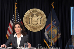 New York State Governor Kathy Hochul Updates New Yorkers on the State's Progress Combating Covid 19 at her Offices in Midtown Manhattan on 20 Dec 2021 in New York City