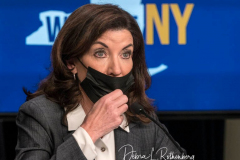New York State Governor Kathy Hochul Updates New Yorkers on the State's Progress Combating Covid 19 at her Offices in Midtown Manhattan on 20 Dec 2021 in New York City