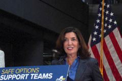 NY Governor Hochul and newly elected NYC Mayor Adams have their first public press conference together on 141 Fulton Street, to speak about homelessness and new social work implementations to thwart it as well as police deployment into the subways in NYC and the 5 boroughs. They also introduced the first female police commissioner of the NYPD, Keechant Sewell. 
January 6, 2022.
Manhattan, NYC (C) Bianca Otero