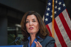 NY Governor Hochul and newly elected NYC Mayor Adams have their first public press conference together on 141 Fulton Street, to speak about homelessness and new social work implementations to thwart it as well as police deployment into the subways in NYC and the 5 boroughs. They also introduced the first female police commissioner of the NYPD, Keechant Sewell. 
January 6, 2022.
Manhattan, NYC (C) Bianca Otero