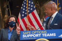 NY Governor Hochul and newly elected NYC Mayor Adams have their first public press conference together on 141 Fulton Street, to speak about homelessness and new social work implementations to thwart it as well as police deployment into the subways in NYC and the 5 boroughs. They also introduced the first female police commissioner of the NYPD, Keechant Sewell. 
January 6, 2022.
Manhattan, NYC (C) Bianca Otero