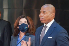 NY Governor Hochul and newly elected NYC Mayor Adams have their first public press conference together on 141 Fulton Street, to speak about homelessness and new social work implementations to thwart it as well as police deployment into the subways in NYC and the 5 boroughs. They also introduced the first female police commissioner of the NYPD, Keechant Sewell. 
January 6, 2022.
Manhattan, NYC (C) Bianca Otero