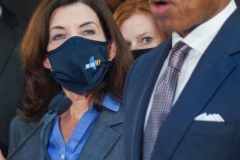 NY Governor Hochul and newly elected NYC Mayor Adams have their first public press conference together on 141 Fulton Street, to speak about homelessness and new social work implementations to thwart it as well as police deployment into the subways in NYC and the 5 boroughs. They also introduced the first female police commissioner of the NYPD, Keechant Sewell. 
January 6, 2022.
Manhattan, NYC (C) Bianca Otero