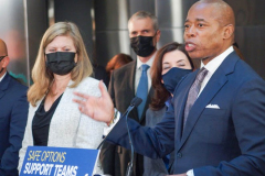 NY Governor Hochul and newly elected NYC Mayor Adams have their first public press conference together on 141 Fulton Street, to speak about homelessness and new social work implementations to thwart it as well as police deployment into the subways in NYC and the 5 boroughs. They also introduced the first female police commissioner of the NYPD, Keechant Sewell. 
January 6, 2022.
Manhattan, NYC (C) Bianca Otero