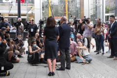 Michael Bloomberg, founder of Bloomberg LP and former Mayor of New York City and Kathy Hochul, Governor of New York, speak during a news conference at the National September 11 Memorial & Museum in New York, U.S., on Wednesday, Sept. 8, 2021. This year marks the 20th anniversary of the attacks on the World Trade Center towers in New York.