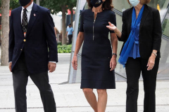 Michael Bloomberg, founder of Bloomberg LP and former Mayor of New York City and Kathy Hochul, Governor of New York, speak during a news conference at the National September 11 Memorial & Museum in New York, U.S., on Wednesday, Sept. 8, 2021. This year marks the 20th anniversary of the attacks on the World Trade Center towers in New York.