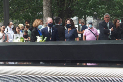 Michael Bloomberg, founder of Bloomberg LP and former Mayor of New York City and Kathy Hochul, Governor of New York, speak during a news conference at the National September 11 Memorial & Museum in New York, U.S., on Wednesday, Sept. 8, 2021. This year marks the 20th anniversary of the attacks on the World Trade Center towers in New York.