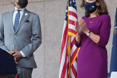 Rev. Al Sharpton and Governor Kathy Hochul at the special announcement naming Senator Benjamin as the Lieutenant Governor of New York in Harlem