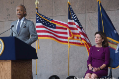Rev. Al Sharpton and Governor Kathy Hochul at the special announcement naming Senator Benjamin as the Lieutenant Governor of New York in Harlem