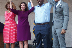 Hazel Dukes, Governor Kathy Hochul, Senator Brian Benjamin, Reverend Al Sharpton at the special announcement naming Senator Benjamin as the Lieutenant Governor of New York.