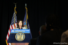 Governor Kathy Hochul today signed a legislative package of three bills that will strengthen New York's commitment to clean energy development and energy efficiency, while reducing greenhouse gas emissions. The Governor signed the bills at Newlab headquarters in Brooklyn alongside State Senator Kevin Parker (district 21), State Senator Jessica Ramos, Assemblymember Pat Fahy, Assemblymember Latoya Joyner, and key labor leaders and climate advocates. On July 5, 2022, in Brooklyn, NY, at the Brooklyn Navy Yard. Photo by Erica Price