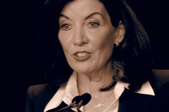 February 9, 2022  New York   Gov. Kathy Hochul  in a press conference today in her N.Y.C. office said she is lifting the state’s business mask mandate on Thursday February 10,2022 as New York emerges from a deadly wave of Omicron cases — but will still require them in schools for now.