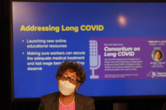 New York State Department of Health Commissioner Dr. Mary Bassett speaks during a Covid-19 press conference on 09 Feb 2022. Governor Hochul announced the end of the New York state indoor mask mandate, effective tomorrow February 10th. Masks will still be require at schools, nursing homes, hospitals, bus and train stations. The mask mandate for schools will be evaluated upon return from winter break