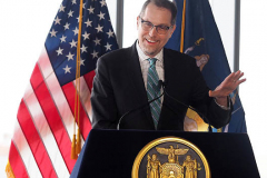 Manhattan Borough President Mark Levine speaks at the completion of the $700 million Taystee Lab Building, an 11-story, 350,000 square feet mixed-use development located in West Harlem's Manhattanville Factory District in New York City on 01 March 2022. The former Taystee Bakery site has been repurposed and reimagined as the Taystee Lab Building, a brand-new, Class-A, LEED-certified life sciences building.