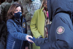 Governor Kathy Hochul thanks Volunteers and Distributes Turkeys at the Memorial Baptist Church in Harlem, New York City on 23 Nov 2021
