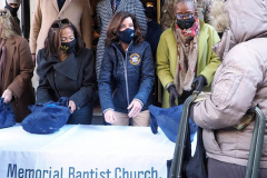 New York State Governor Kathy Hochul thanks Volunteers and Distributes Turkeys at the Memorial Baptist Church in Harlem, New York City on November 23, 2021