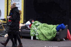 December 27, 2021  New York , homeless person found a sofa that was tossed out in the trash and is using it as his bed in the streets of New York City.