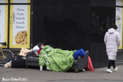 December 27, 2021  New York , homeless person found a sofa that was tossed out in the trash and is using it as his bed in the streets of New York City.