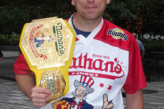 Official Weigh - in Ceremony for Nathan's Famous Fourth of July Hot Dog Eating Contest Joey Chestnut and Michele Lesco are the favorites to win the contest. Joey Chestnut is going for his 14th win.