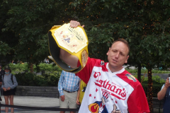 Official Weigh - in Ceremony for Nathan's Famous Fourth of July Hot Dog Eating Contest Joey Chestnut and Michele Lesco are the favorites to win the contest. Joey Chestnut is going for his 14th win.