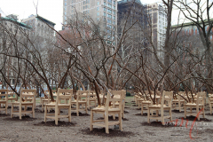 Some information about the background of the artist. Hugh Hayden was born in Dallas, Texas in 1983 and lives and works in New York City. He holds an MFA from Columbia University and a Bachelor of Architecture from Cornell University. A survey of the artist’s work opened in December 2021 at the ICA Miami. His work has been featured in solo exhibitions at Lisson Gallery in New York (2021) and White Columns in New York (2018). His work has been included in numerous museum and gallery group exhibitions including JTT, New York (2018); Clearing, New York (2018); Tanya Bonakdar Gallery (2018); PPOW Gallery, New York (2017); Gavin Brown’s enterprise, New York (2017); Postmasters Gallery, New York (2016); MoMA PS1, Rockaway Beach, New York (2014); Socrates Sculpture Park, New York (2014); and Abrons Art Center, New York (2013). He is the recipient of residences at Glenfiddich in Dufftown, Scotland (2014); Abrons Art Center and Socrates Sculpture Park (both 2012), and Lower Manhattan Cultural Council (2011). In 2020, the artist, Lisson Gallery and CLEARING founded The Solomon B. Hayden Fellowships at Columbia University’s School of the Arts in memory of Hayden’s father. This installation is located at Madison Square Park, New York City on 27 Jan 2022.