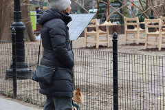 A local women walking her dog and stoping by the installation that’s located at Madison Square Park, New York City on 27 Jan 2022.