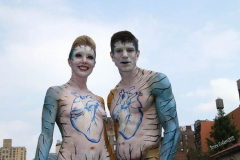 New York 8th annual Body Painting Day.cover 50 artists and models came out to showcase there talent and paint living canvasses after the painting portion of the event they all walked down 5th ave to Washington Square park to pose for photographs and then boarded a Double Decker bus to Bushwick Brooklyn to celebrate.