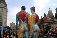 New York 8th annual Body Painting Day.cover 50 artists and models came out to showcase there talent and paint living canvasses after the painting portion of the event they all walked down 5th ave to Washington Square park to pose for photographs and then boarded a Double Decker bus to Bushwick Brooklyn to celebrate.