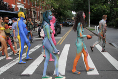 New York 8th annual Body Painting Day.cover 50 artists and models came out to showcase there talent and paint living canvasses after the painting portion of the event they all walked down 5th ave to Washington Square park to pose for photographs and then boarded a Double Decker bus to Bushwick Brooklyn to celebrate.