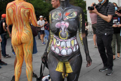 New York 8th annual Body Painting Day.cover 50 artists and models came out to showcase there talent and paint living canvasses after the painting portion of the event they all walked down 5th ave to Washington Square park to pose for photographs and then boarded a Double Decker bus to Bushwick Brooklyn to celebrate.