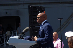 May 30 2022  NEW YORK  - Intrepid Air and Space Museum Memorial Day wreath ceremony commemorating  military personnel past and present.  N.Y.C. Mayor Eric Adams