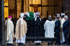 Cardinal Timothy Dolan blesses the casket of NYPD Officer Jason Rivera after his funeral service at St. Patrick’s Cathedral in New York, New York, on Jan. 28, 2022.  (Photo by Gabriele Holtermann/Sipa USA)