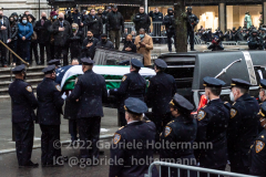 NYPD officers load the casket of NYPD Officer Jason Rivera in the hearse after his funeral service at St. Patrick’s Cathedral in New York, New York, on Jan. 28, 2022.  (Photo by Gabriele Holtermann/Sipa USA)
