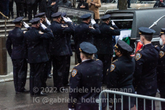 NYPD officers salute the casket of NYPD Officer Jason Rivera after his funeral service at St. Patrick’s Cathedral in New York, New York, on Jan. 28, 2022.  (Photo by Gabriele Holtermann/Sipa USA)