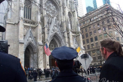 Police officers from around the country gather at St. Patrick's Cathedral to attend the funeral for fallen NYPD Officer Jason Rivera on January 28, 2022 in New York City. The 22-year-old NYPD officer was shot and killed on January 21 in Harlem while responding to a domestic disturbance call. Rivera's partner, Officer Wilbert Mora, also died from injuries suffered in the shooting