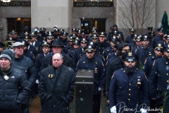 Police officers from around the country gather at St. Patrick's Cathedral to attend the funeral for fallen NYPD Officer Jason Rivera on January 28, 2022 in New York City. The 22-year-old NYPD officer was shot and killed on January 21 in Harlem while responding to a domestic disturbance call. Rivera's partner, Officer Wilbert Mora, also died from injuries suffered in the shooting