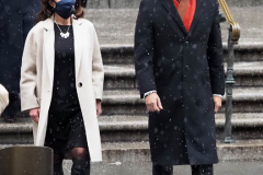 New York City Mayor Eric Adams (C) and Governor Kathy Hochul (L) attend the funeral of fallen NYPD Officer Jason Rivera at St. Patricks Cathedral on January 28, 2022 in New York City. The 22-year-old NYPD officer was shot and killed on January 21 in Harlem while responding to a domestic disturbance call. Rivera's partner, Officer Wilbert Mora, also died from injuries suffered in the shooting